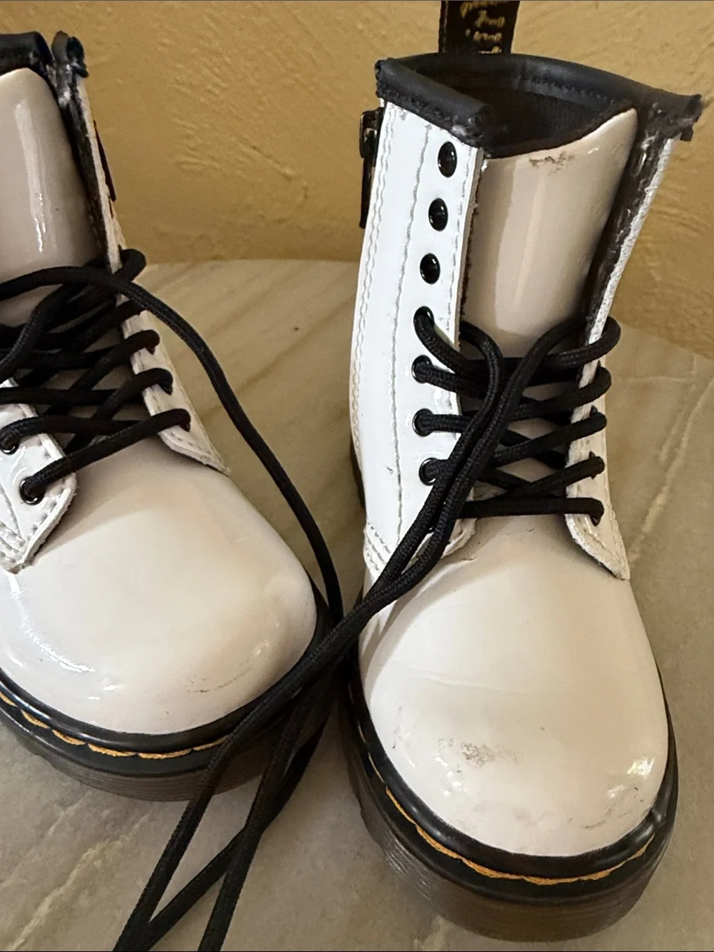 Dr. Martens Kids White Lace-Up Combat Boots with Black Trim